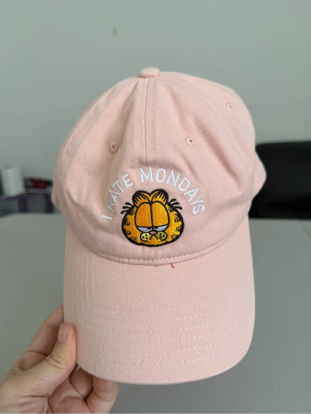 I Hate Mondays Garfield Pink Embroidered Baseball Cap